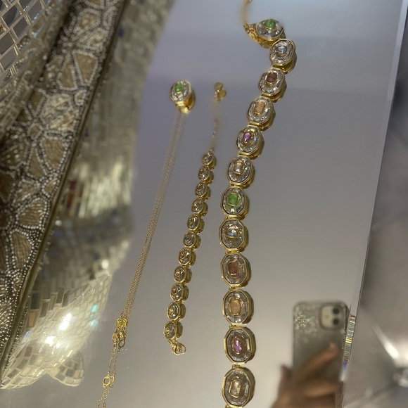 Swarovski Jewelry - Swarovski Gold-Tone Necklace with Green, Pink and Clear Stones